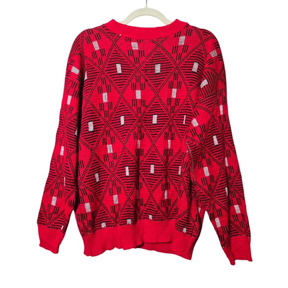 Coogi Style Vintage Red Geometric Knit Sweater 80s 90s Abstract Bold Pullover L